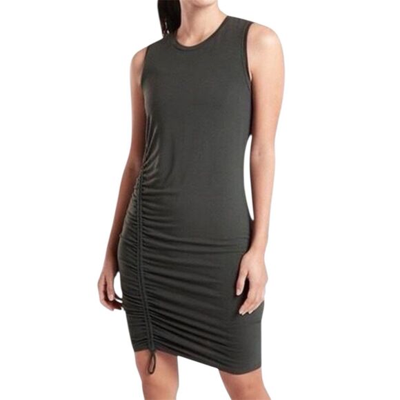 Athleta Grenada Gray Adjustable Front Length Dress Size Medium Ruched Bodycon - Picture 1 of 16